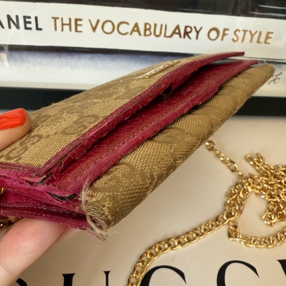 GUCCI GG Canvas and Leather Vintage Long Wallet On Chain Crossbody - Picture 14 of 16